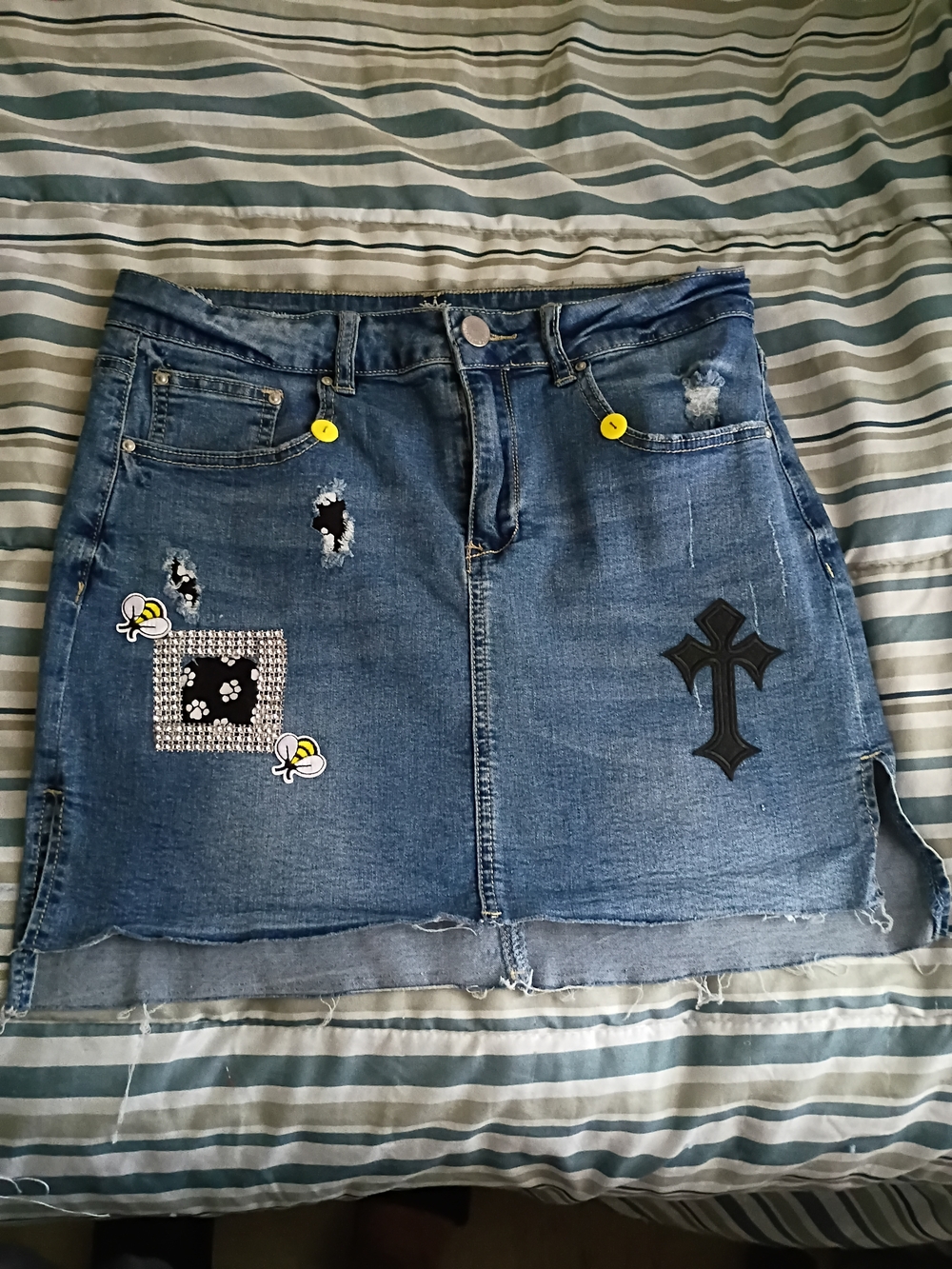 Almost Famous Blue Embellished Denim Mini Skirt